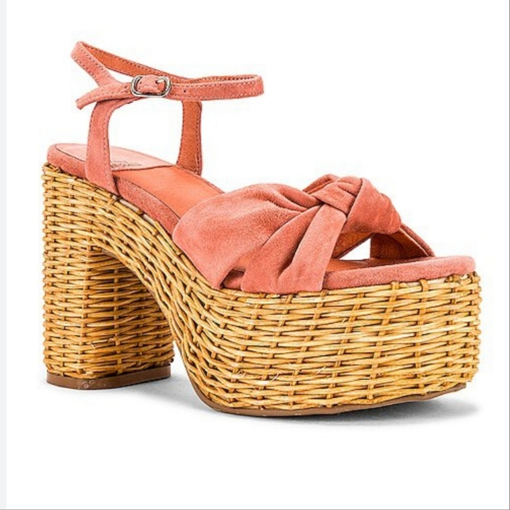 Jeffrey Campbell Tea Party Blush Suede Wicker Platform Sandals